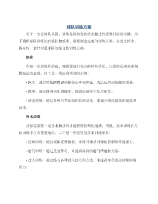 球队训练方案