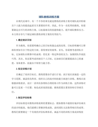球队教练训练方案