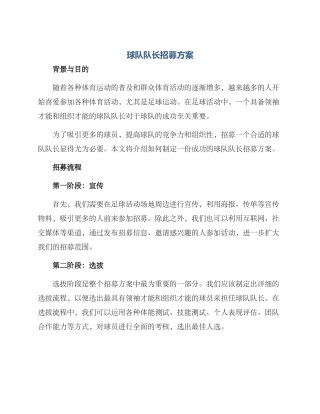 球队队长招募方案