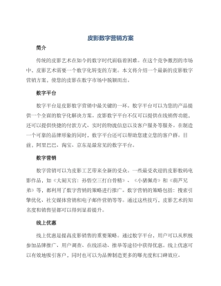 皮影数字营销方案