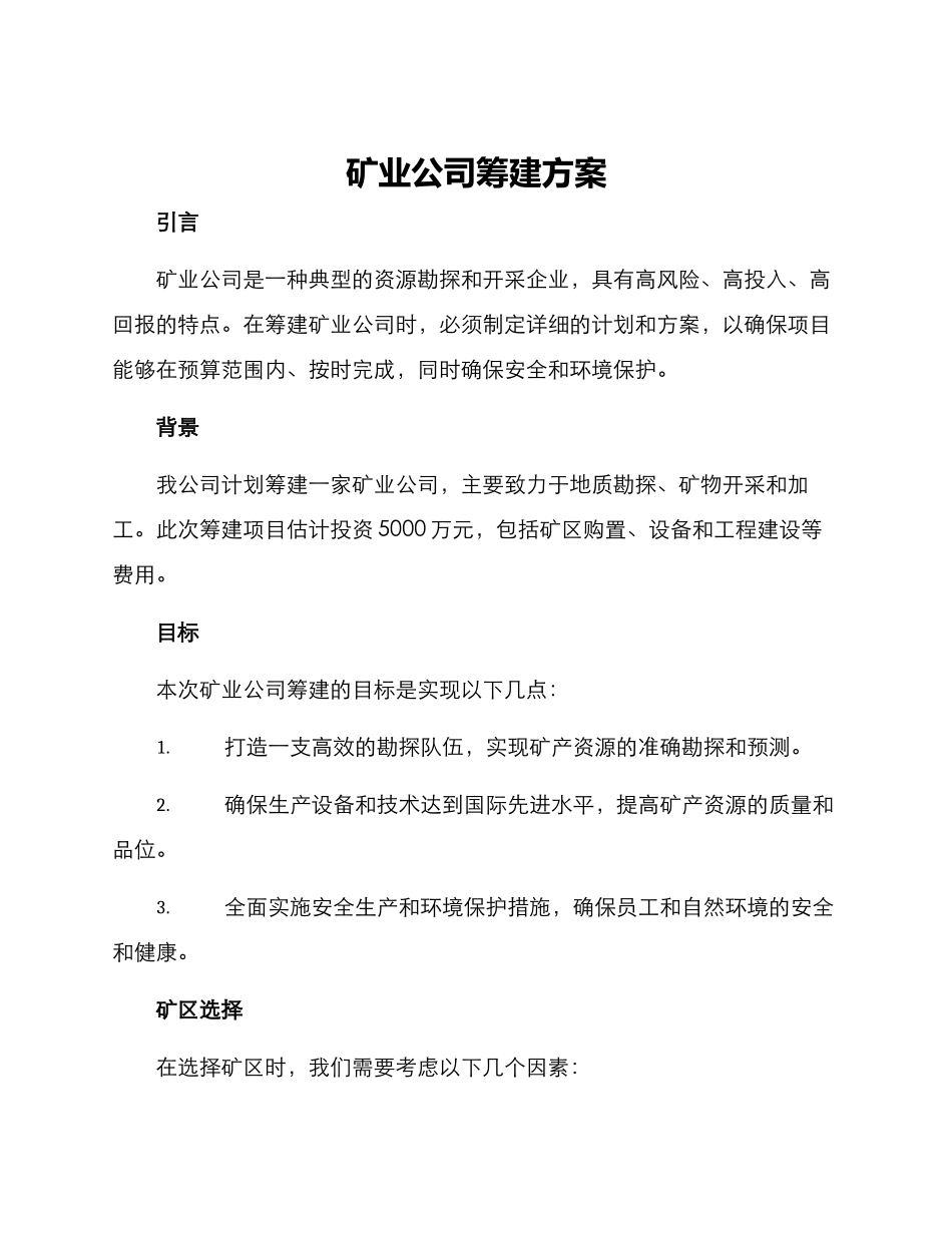 矿业公司筹建方案_第1页