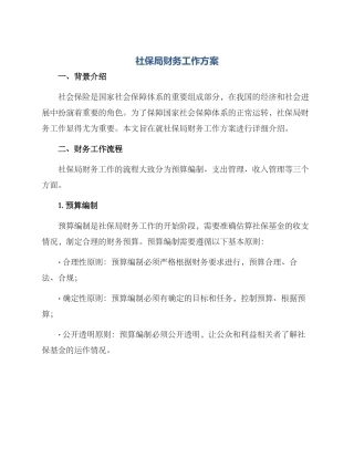 社保局财务工作方案
