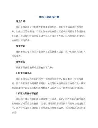 社区干部宣传方案