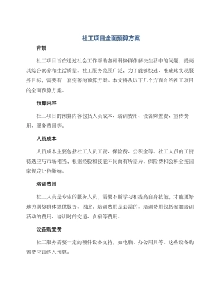 社工项目全面预算方案
