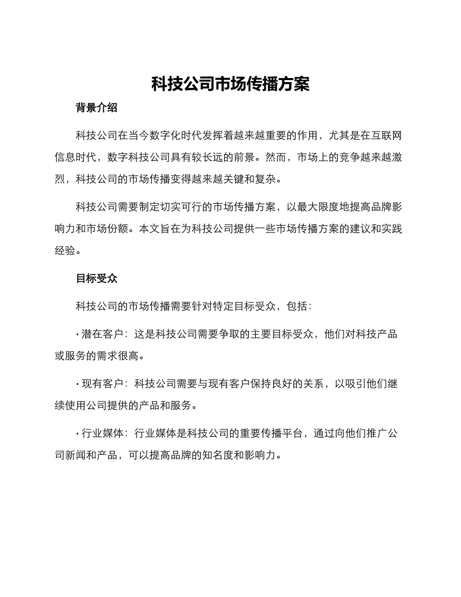 科技公司市场传播方案_第1页