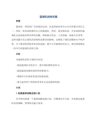 篮球队扶持方案