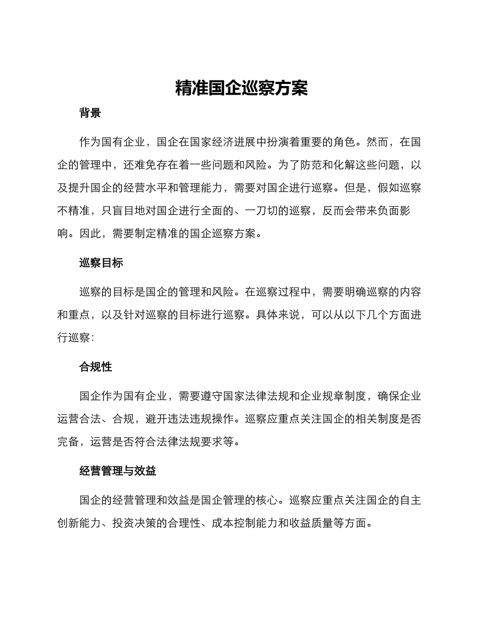 精准国企巡察方案_第1页