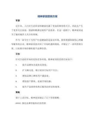 精神家园营销方案