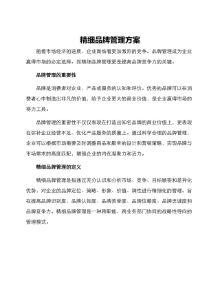 精细品牌管理方案