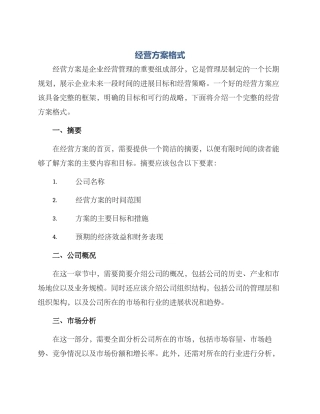 经营方案格式