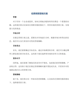 经费预算营销方案