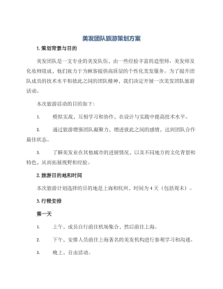 美发团队旅游策划方案