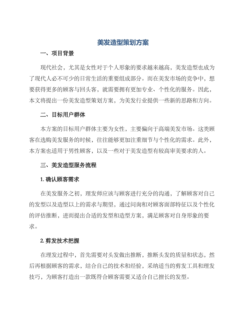 美发造型策划方案_第1页