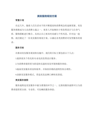 美发服务规划方案