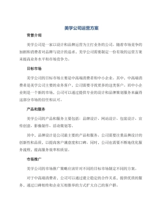 美学公司运营方案