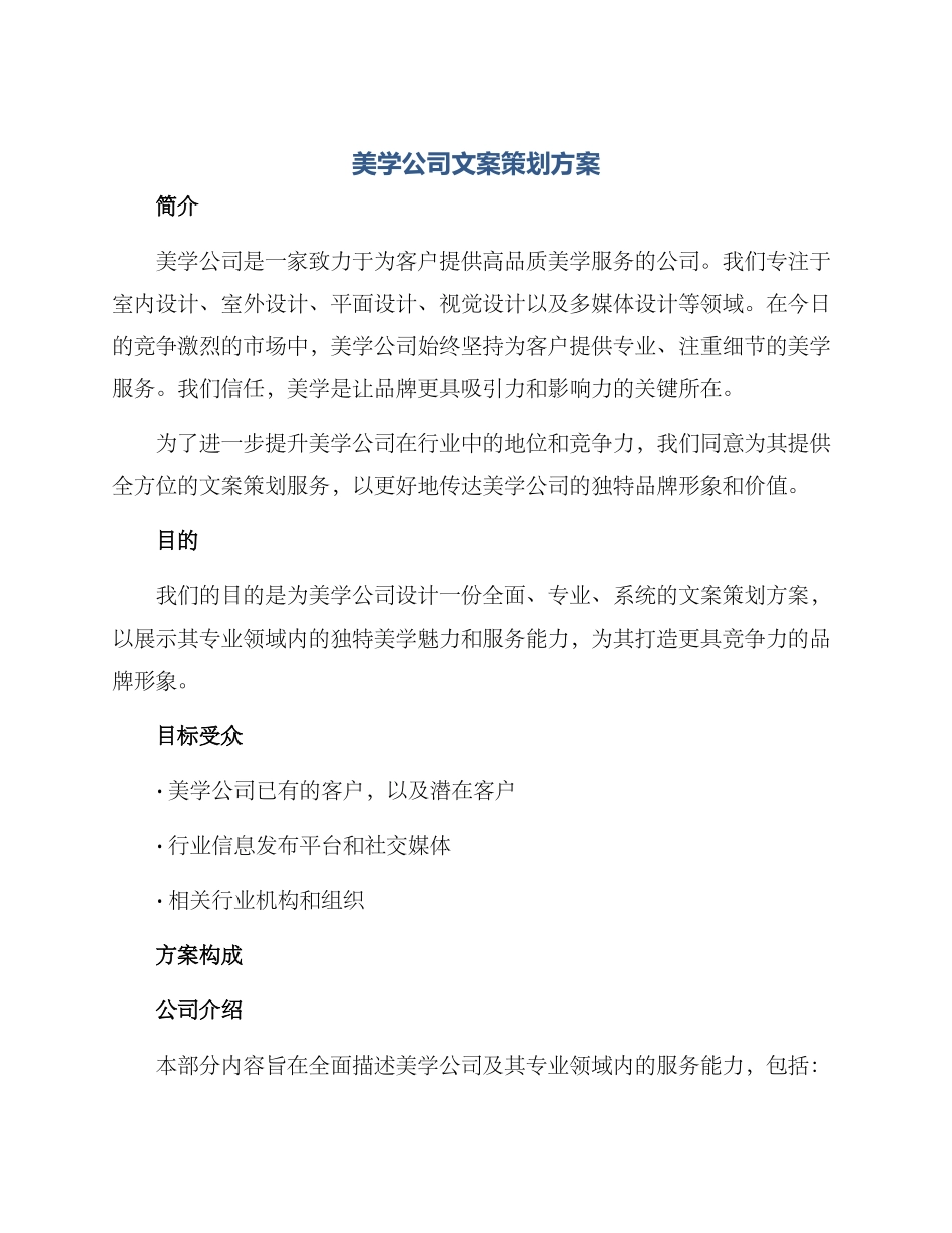 美学公司文案策划方案_第1页