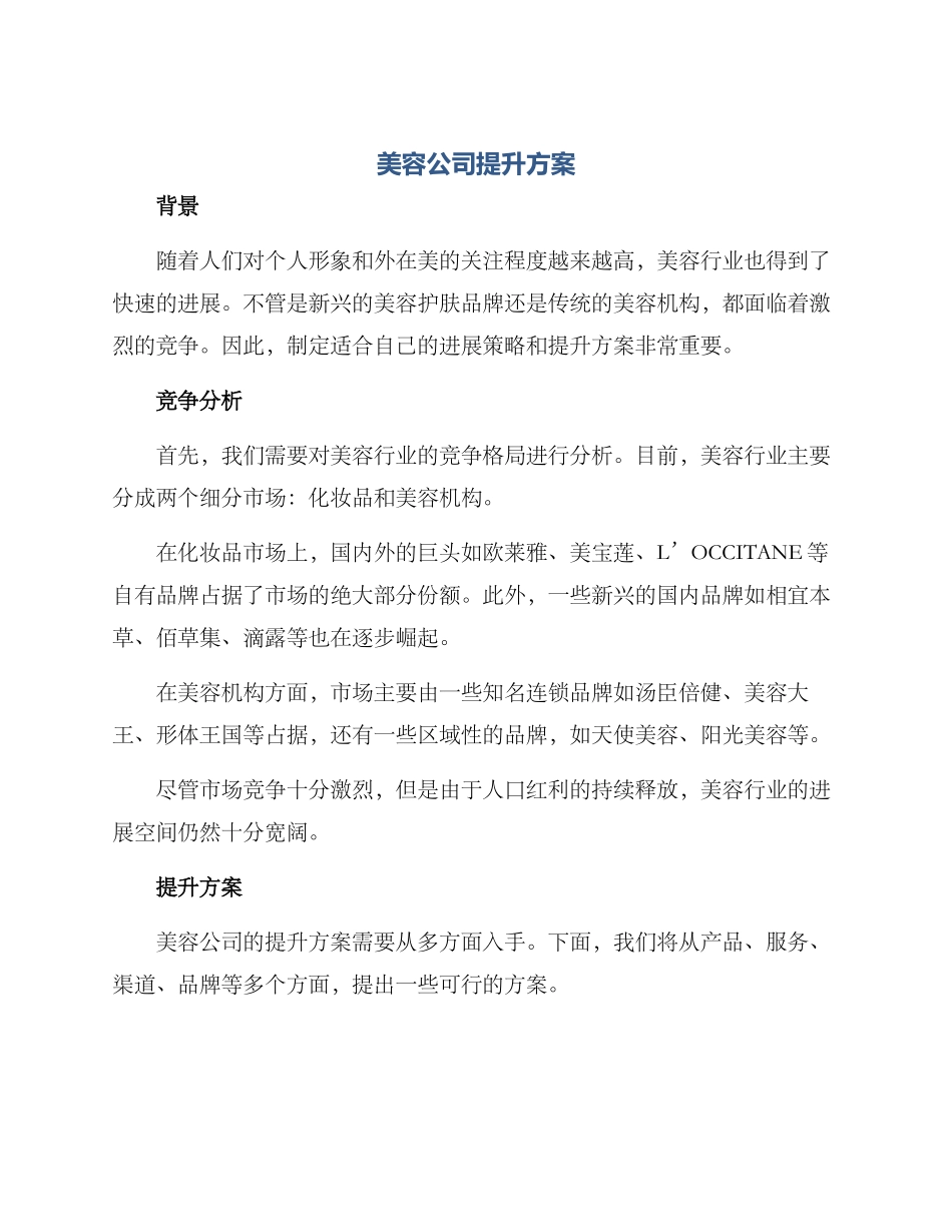 美容公司提升方案_第1页