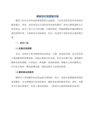 美容店引流营销方案