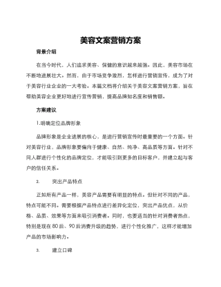 美容文案营销方案