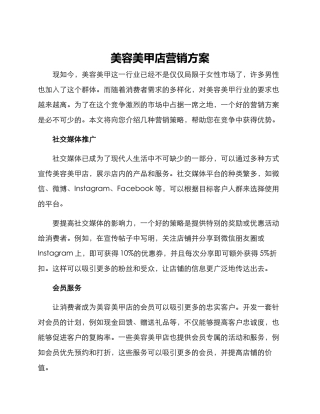 美容美甲店营销方案