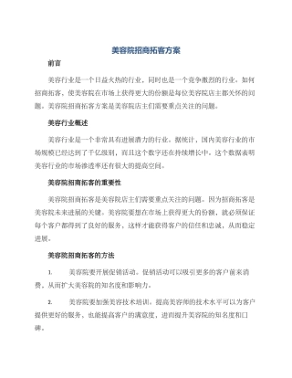 美容院招商拓客方案