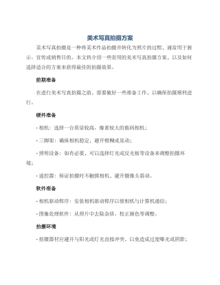 美术写真拍摄方案
