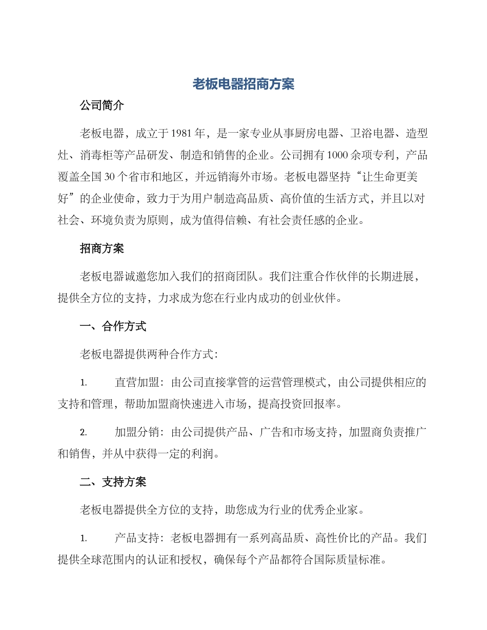 老板电器招商方案_第1页