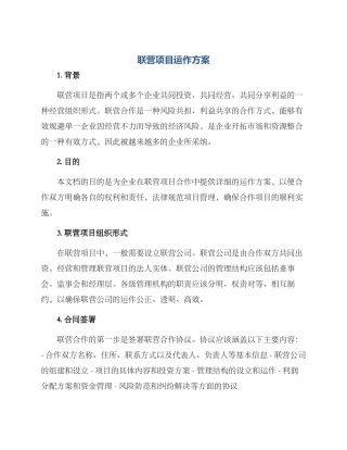 联营项目运作方案