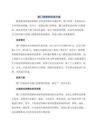 荆门消费券投放方案