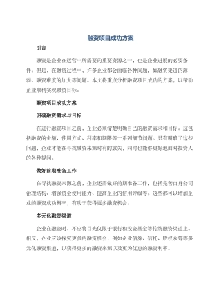 融资项目成功方案