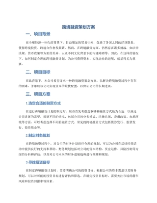 跨境融资策划方案