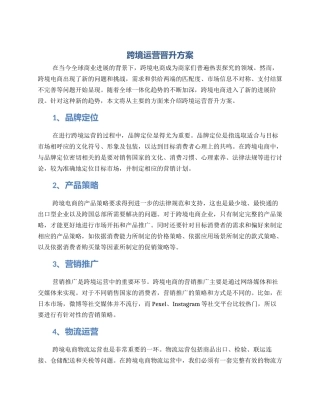 跨境运营晋升方案