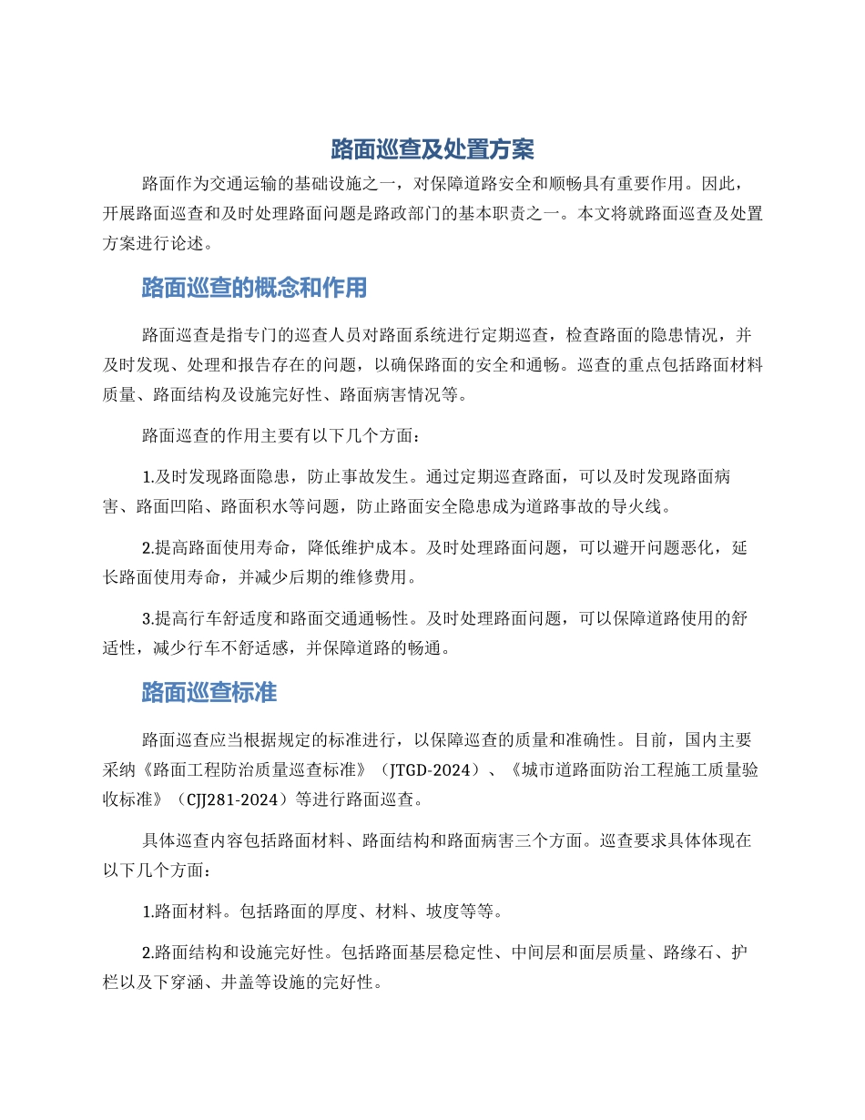 路面巡查及处置方案_第1页