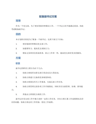 配备副书记方案