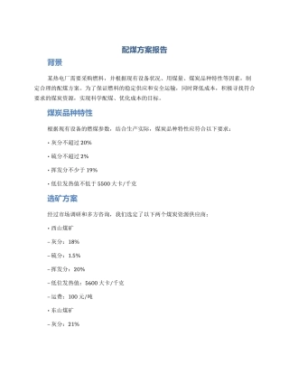 配煤方案报告
