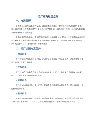 酒厂招商加盟方案