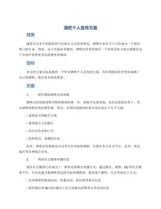 酒吧个人宣传方案
