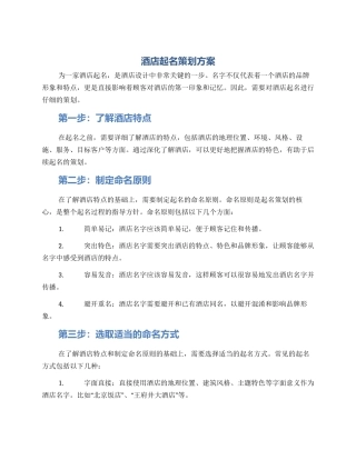酒店起名策划方案