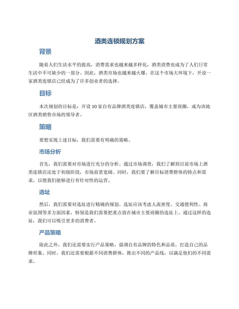 酒类连锁规划方案_第1页