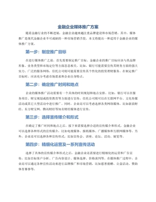 金融企业媒体推广方案
