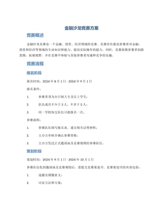 金融沙龙比赛方案