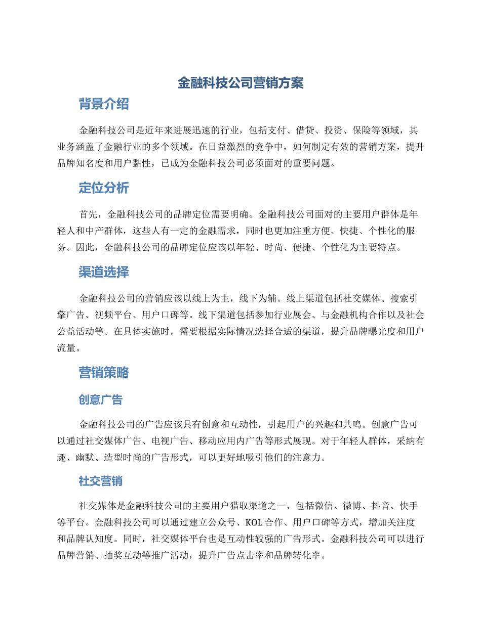 金融科技公司营销方案_第1页