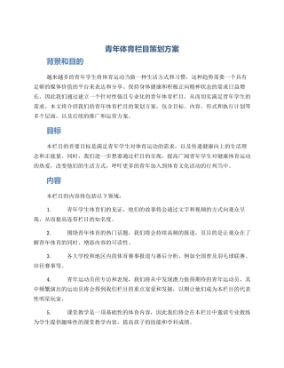 青年体育栏目策划方案