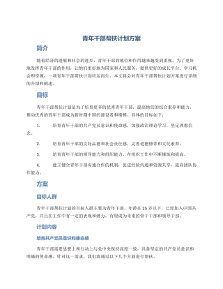 青年干部帮扶计划方案