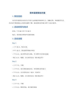青年露营策划方案