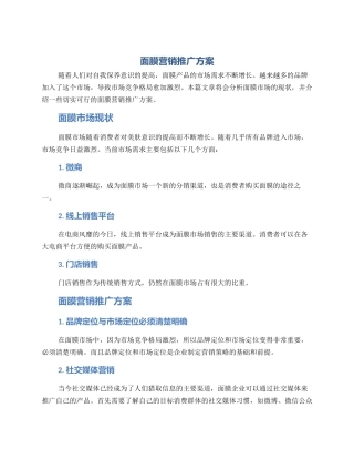 面膜营销推广方案