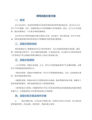 领导奖励分配方案