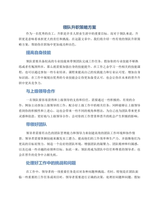 领队升职策略方案