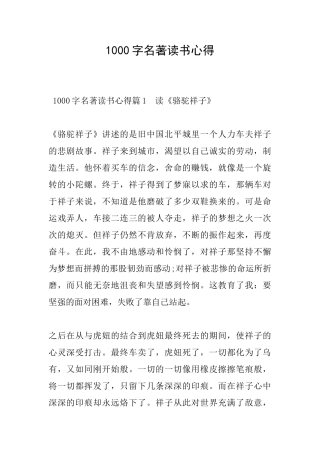1000字名著读书心得
