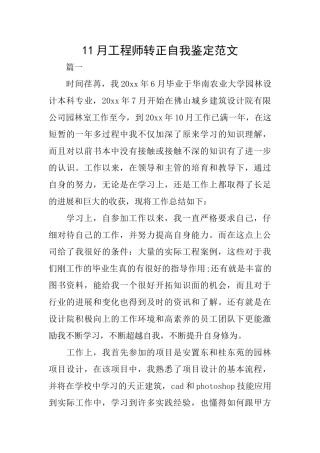 11月工程师转正自我鉴定范文